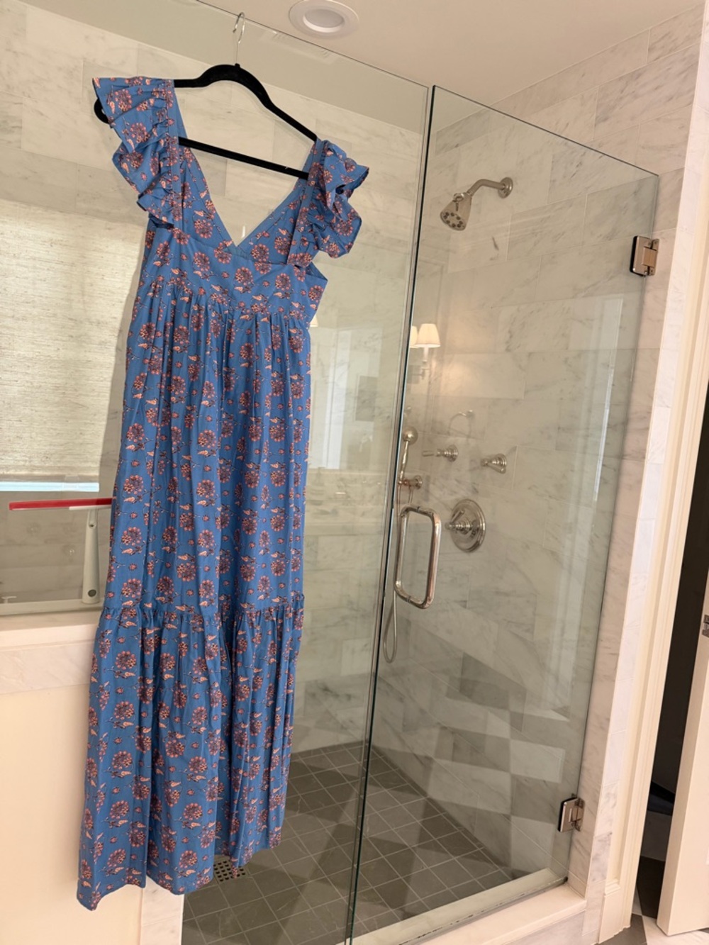 Mango Blue Floral Ruffle Maxi Dress NWOT - Picture 4 of 5